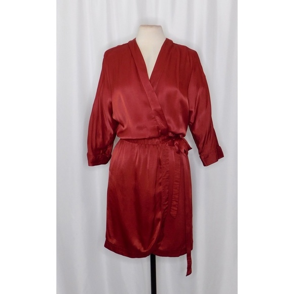 SCOTCH & SODA Maison Scotch Red Satin Wrap Dress Solid Party Cocktails Medium - Picture 3 of 14